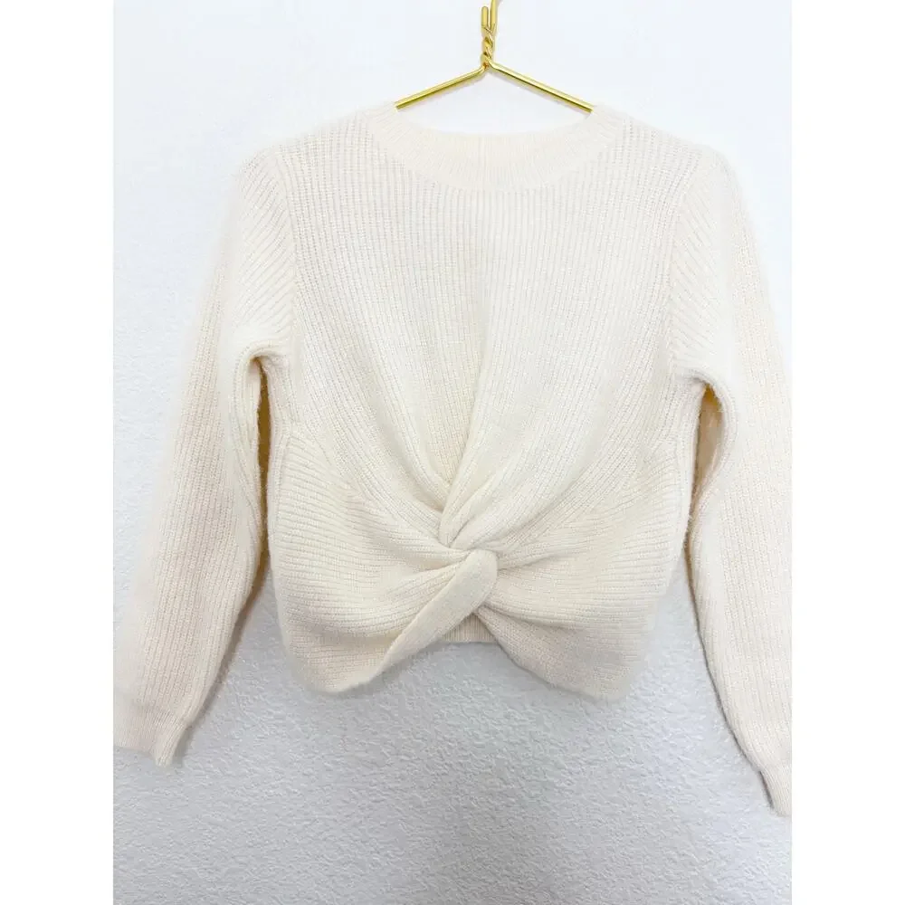 Oak + Fort Beige Knit Pullover with Knotted Front Detail Size Small Lightweight